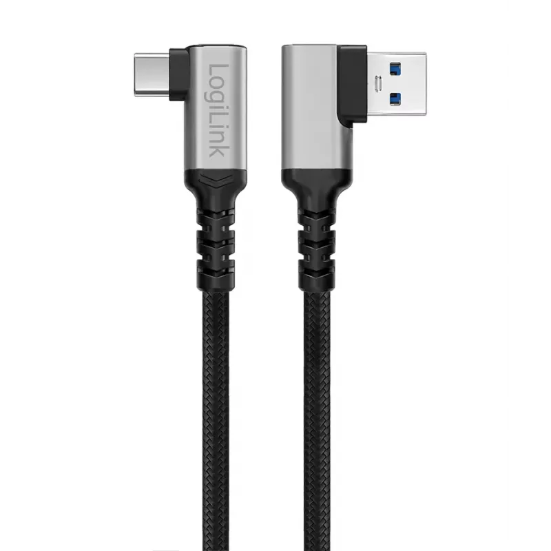 Cavo LogiLink CU0471 USB 3.2 Gen1 Type-C, A/M 90° a C/M 90°, 5 Gbps, 60W, metallo, argento/nero, 1 m