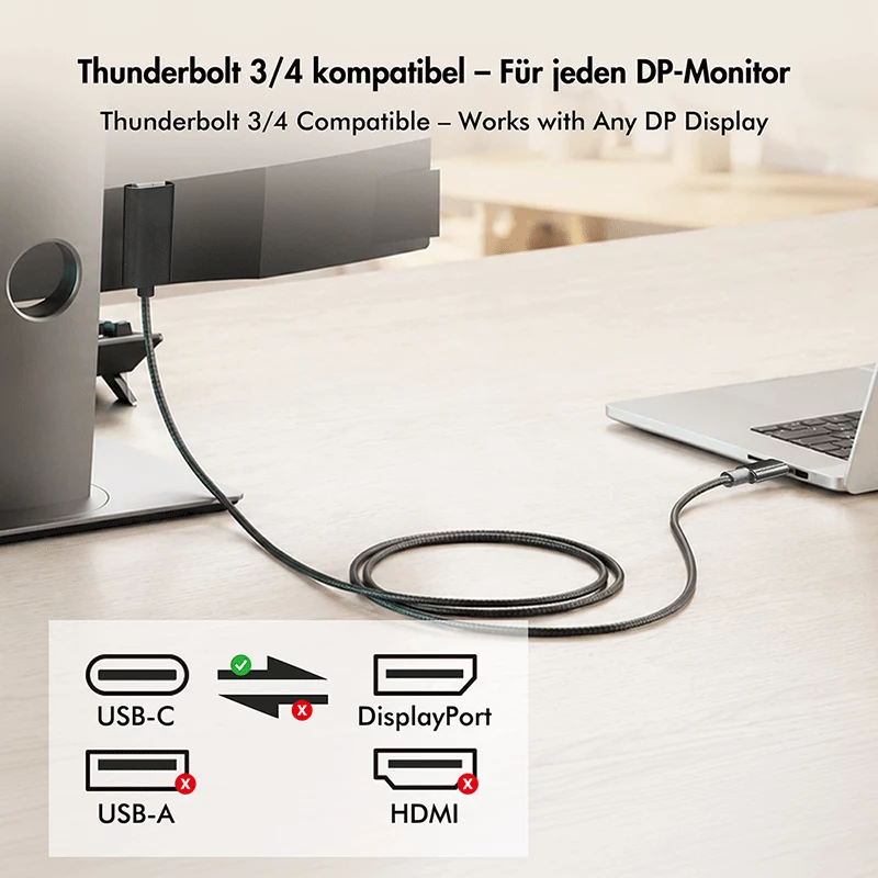 Cavo USB 3.2 Gen2 Type-C Logilink CUA0131, C/M a DP/M, 8K/60 Hz, nylon, metallo, nero, 2 m