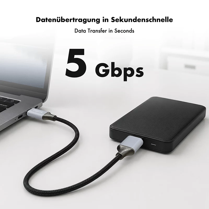 Cavo USB 3.2 Gen1 Type-C Logilink CU0199, C/M a Micro-USB/M, 5 Gbps, nylon, metallo, nero/argento, 2 m