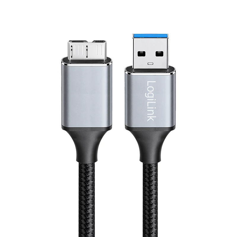 Cavo USB 3.0 Logilink CU0290, A/M a Micro-USB/M, 5 Gbps, nylon, metallo, nero/argento, 1 m