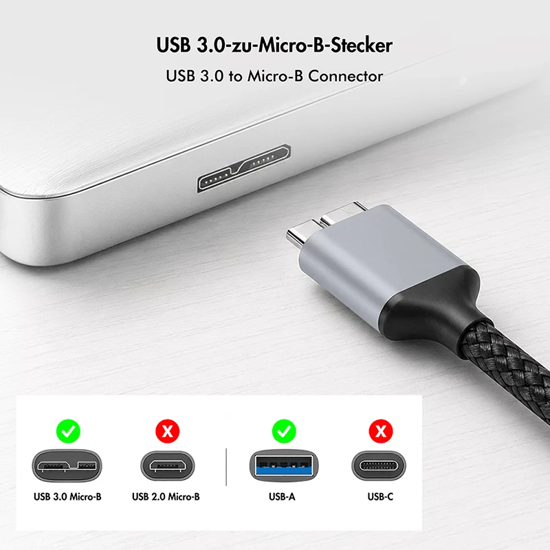 Cavo USB 3.0 Logilink CU0290, A/M a Micro-USB/M, 5 Gbps, nylon, metallo, nero/argento, 1 m