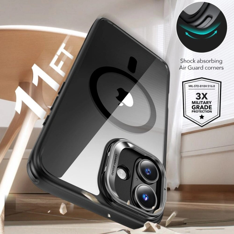 Custodia ESR Classic Hybrid Kickstand HaloLock MagSafe con vetro temperato per Apple iPhone 16 Plus, trasparente/nera
