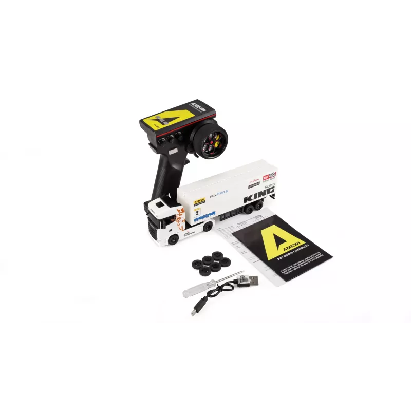 Amewi Mini-Scania 730 S con rimorchio a cassa 1:64 RTR, bianco (22784)