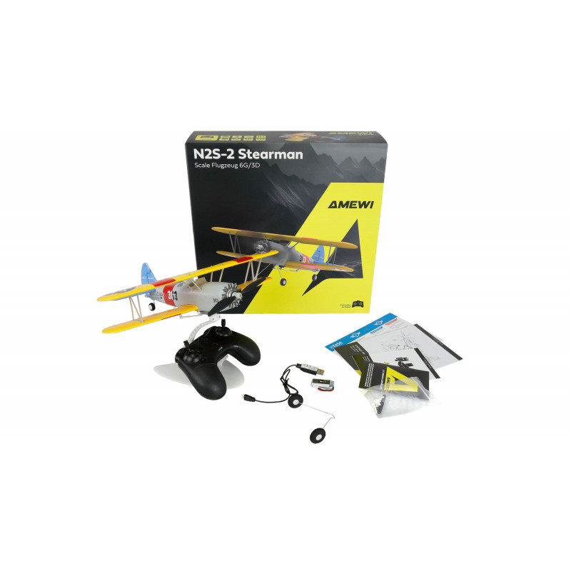 Amewi AMXFlight N2S-2 Stearman 360 mm 6G/3D 6 canali RTF, 14+ (24148)