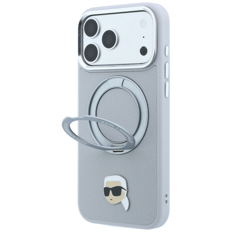 Custodia Karl Lagerfeld with Ring Stand 360 Karl Head Pin MagSafe per Apple iPhone 18 Pro Max / 17 Pro Max, grigio (KF003236)