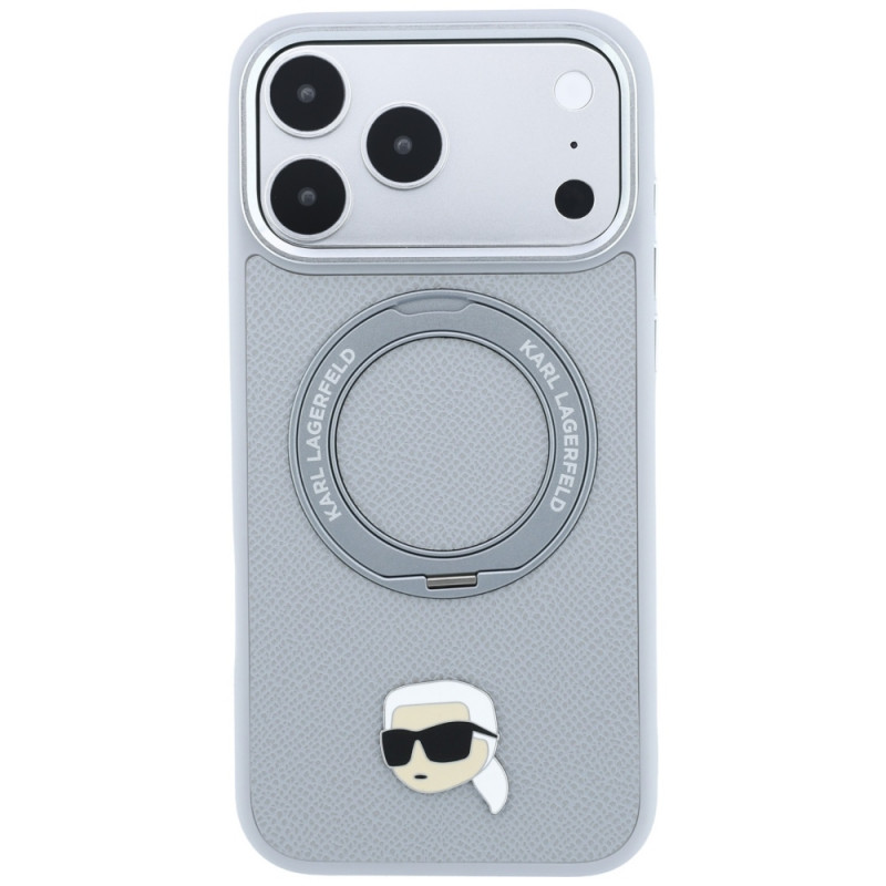 Custodia Karl Lagerfeld with Ring Stand 360 Karl Head Pin MagSafe per Apple iPhone 18 Pro Max / 17 Pro Max, grigio (KF003236)