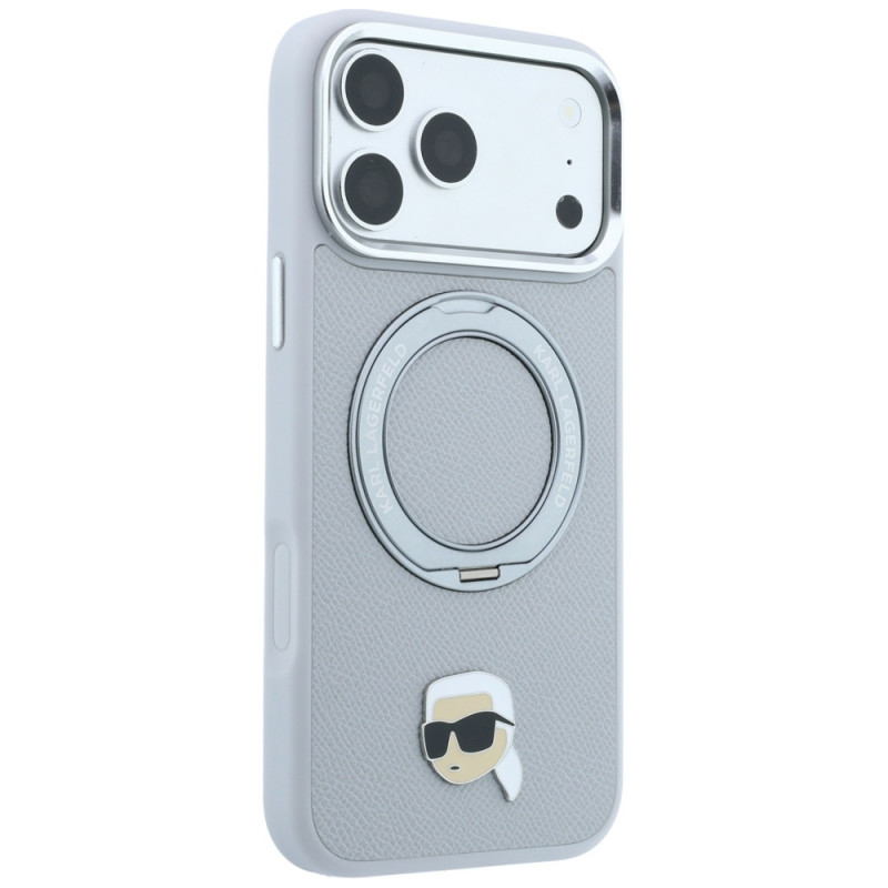 Custodia Karl Lagerfeld with Ring Stand 360 Karl Head Pin MagSafe per Apple iPhone 18 Pro Max / 17 Pro Max, grigio (KF003236)