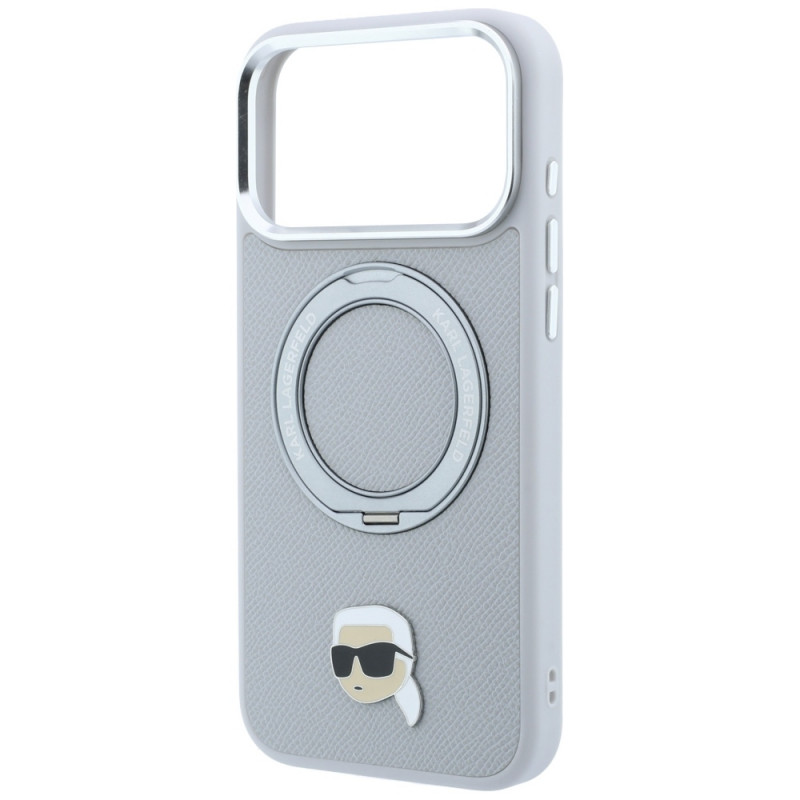 Custodia Karl Lagerfeld with Ring Stand 360 Karl Head Pin MagSafe per Apple iPhone 18 Pro Max / 17 Pro Max, grigio (KF003236)