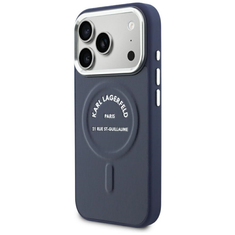Custodia Karl Lagerfeld Embossed Open Ring RSG Logo MagSafe per Apple iPhone 18 Pro Max / 17 Pro Max, blu (KF003292-0)