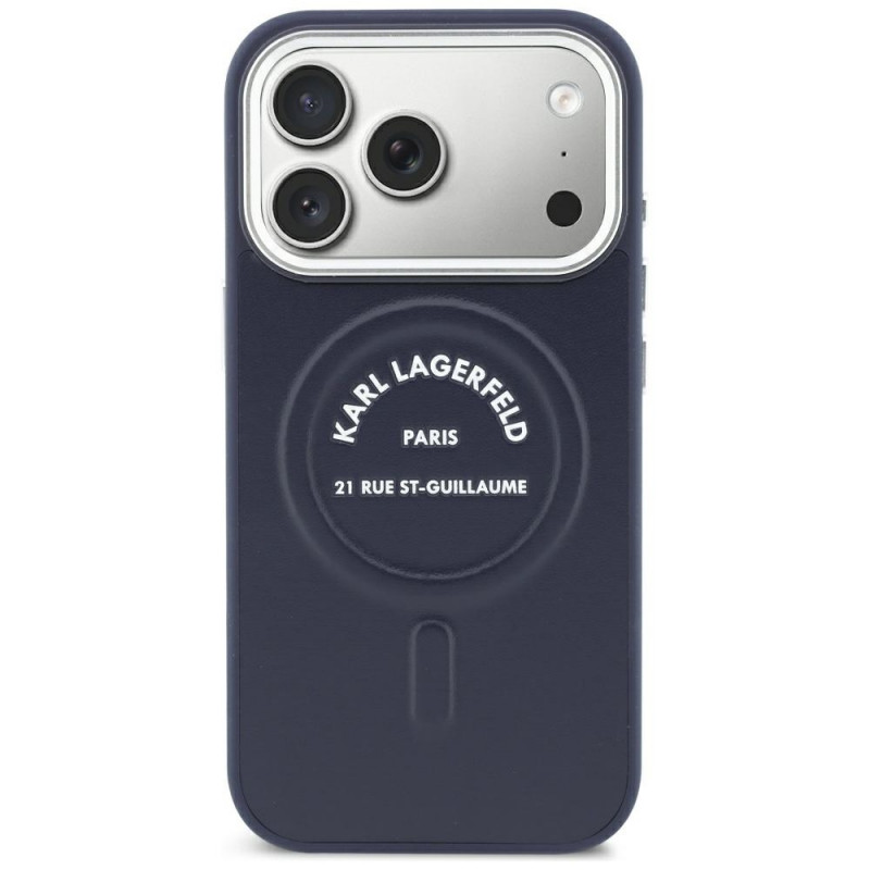 Custodia Karl Lagerfeld Embossed Open Ring RSG Logo MagSafe per Apple iPhone 18 Pro Max / 17 Pro Max, blu (KF003292-0)