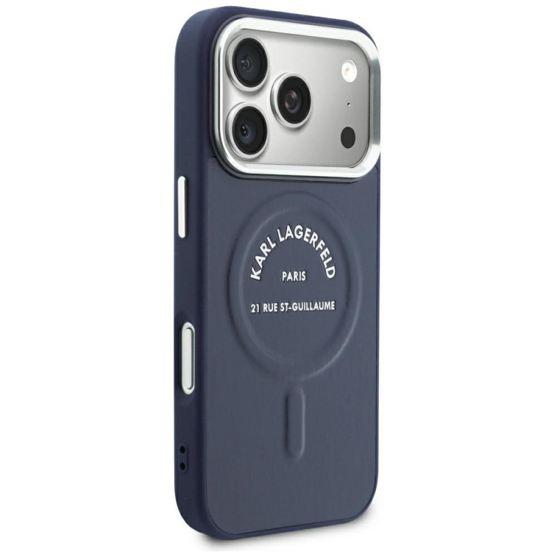 Custodia Karl Lagerfeld Embossed Open Ring RSG Logo MagSafe per Apple iPhone 18 Pro Max / 17 Pro Max, blu (KF003292-0)