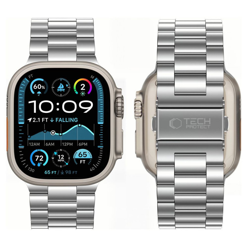 Tech-Protect Stainless cinturino in acciaio inossidabile per Apple Watch 8 / 9 / 10 / 11 / 12 / SE / Ultra (44 / 45 / 46 / 49 mm), argento