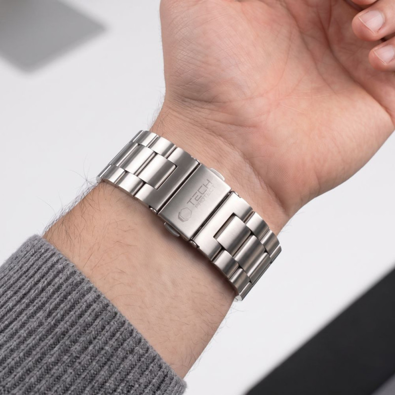 Tech-Protect Stainless cinturino in acciaio inossidabile per Apple Watch 8 / 9 / 10 / 11 / 12 / SE / Ultra (44 / 45 / 46 / 49 mm), argento