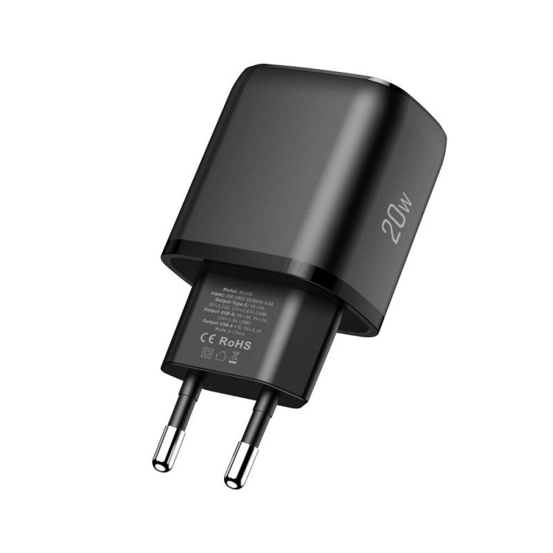 Tech-Protect NCA20 caricatore da parete USB-A / USB-C PD 20W / QC3.0, nero