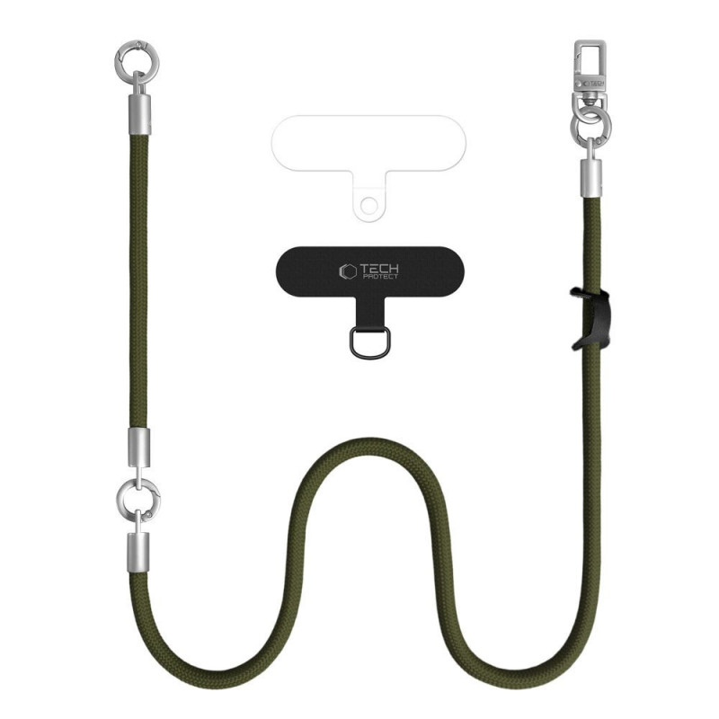 Tech-Protect C10S Rope Crossbody & Wrist set di tracolla e cinturino da polso per telefono, verde oliva/titanio