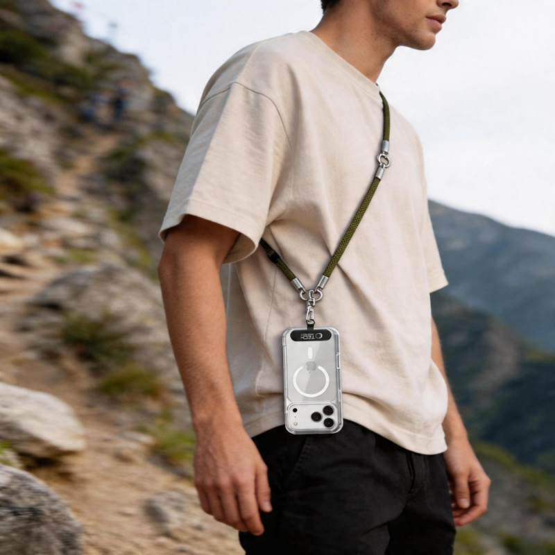 Tech-Protect C10S Rope Crossbody & Wrist set di tracolla e cinturino da polso per telefono, verde oliva/titanio
