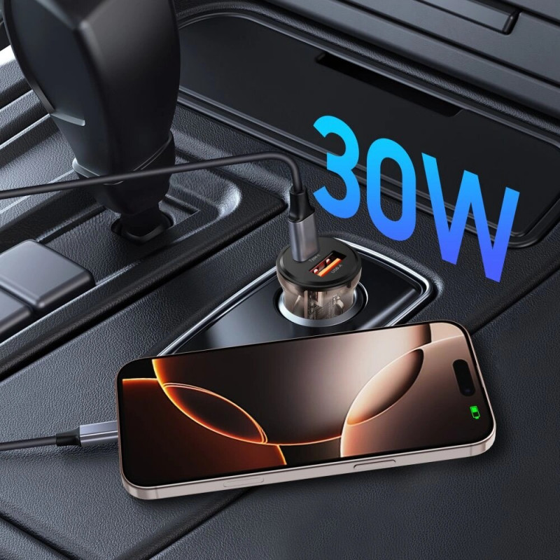 Tech-Protect CC01 caricabatterie da auto a 2 porte USB-A / USB-C, PD 30W / QC 3.0, nero