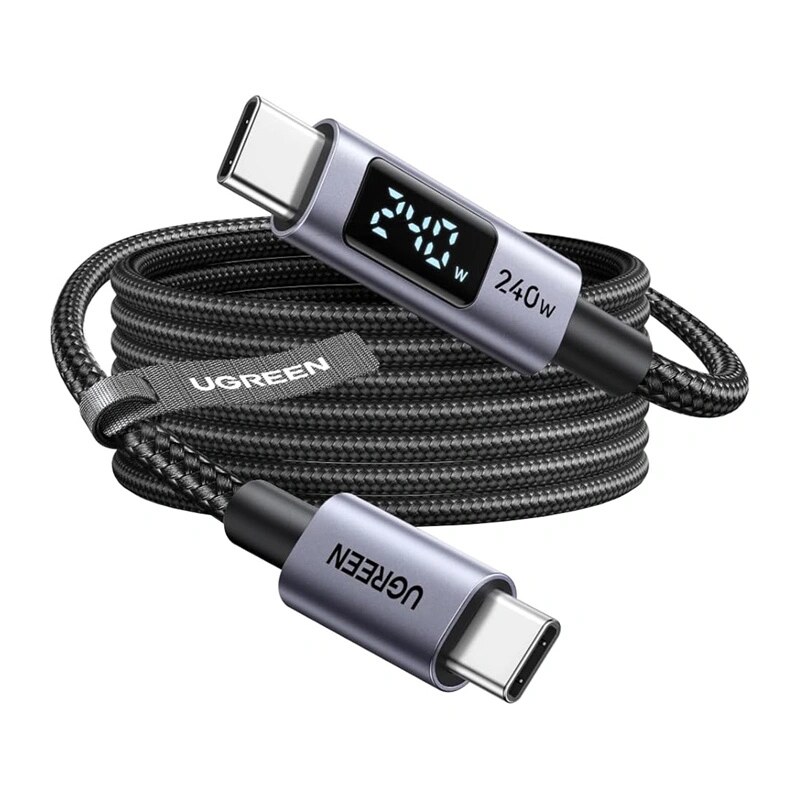 Ugreen L530 cavo da USB-C a USB-C, PD 240 W, 480 Mbps, con display, 2 m, nero