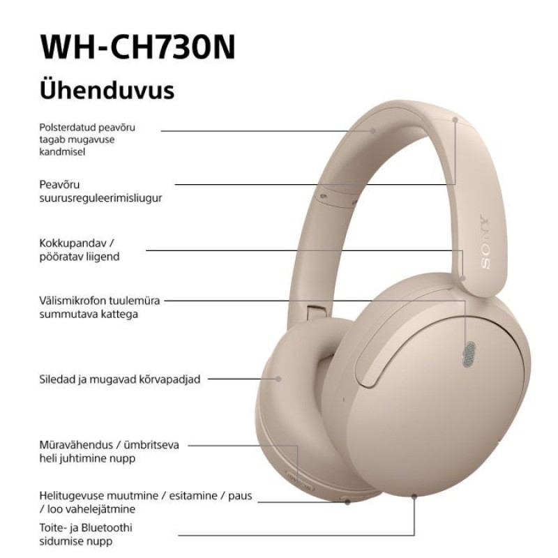 Sony WH-CH730N cuffie over-ear Bluetooth con microfono, beige