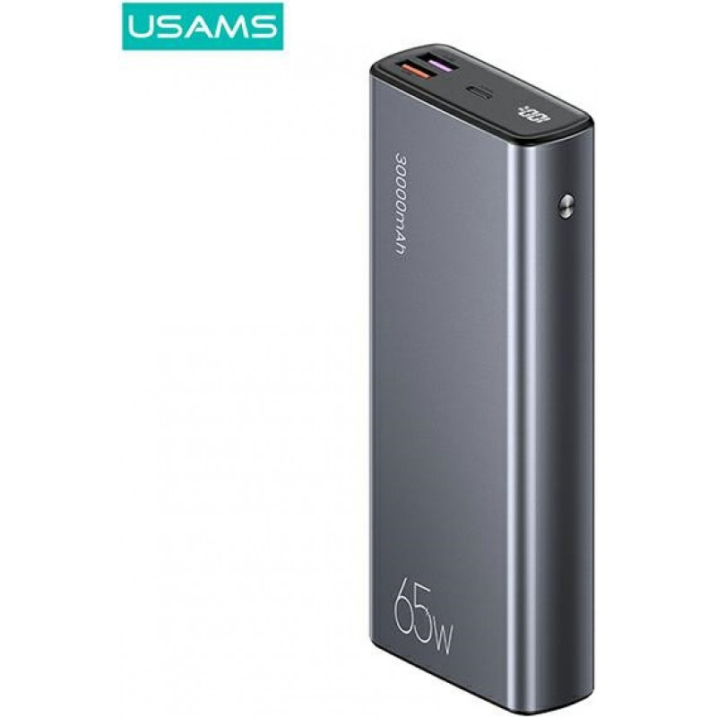 Power bank USAMS PB59 US-CD165 30000 mAh, 65 W, 2x QC3.0 + PD, nero, con cavo USB-C a USB-C