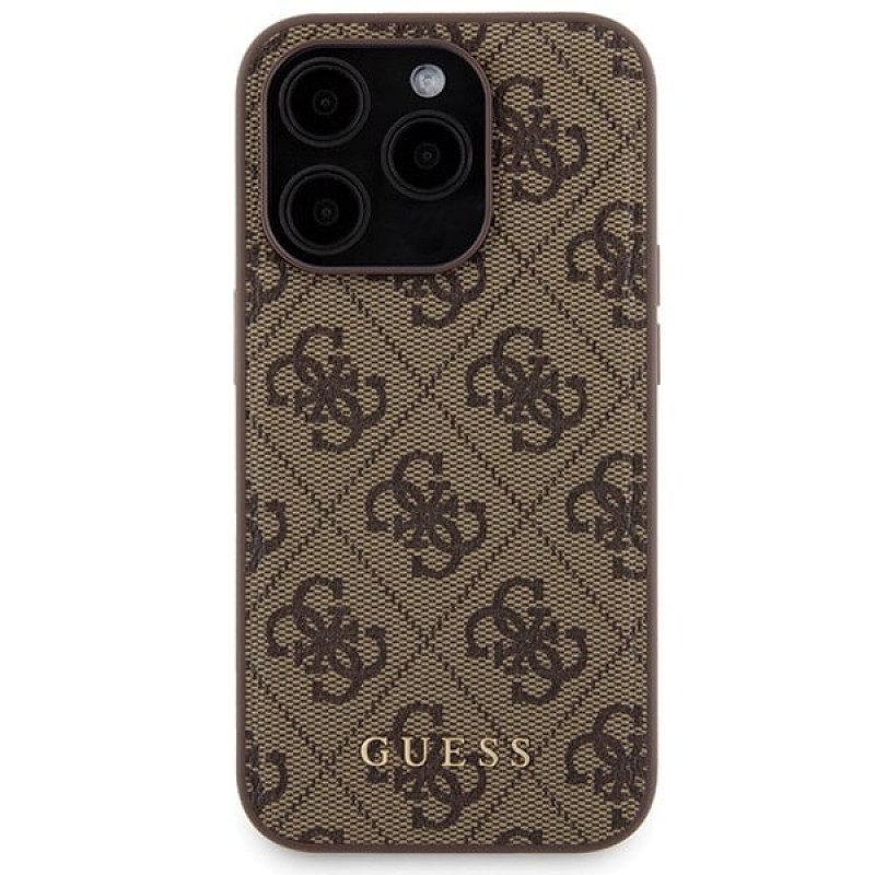 Guess GUBPM5P15L4GEMGW Custodia rigida per Apple iPhone 15 Pro + power bank MagSafe 5000 mAh, 4G Metal Logo, marrone