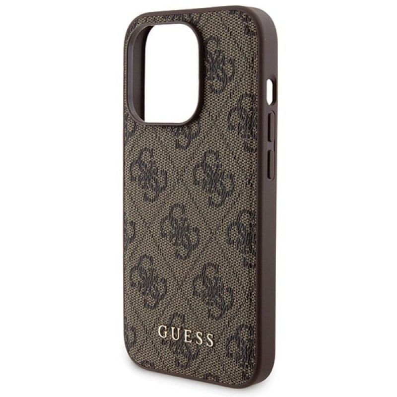 Guess GUBPM5P15L4GEMGW Custodia rigida per Apple iPhone 15 Pro + power bank MagSafe 5000 mAh, 4G Metal Logo, marrone
