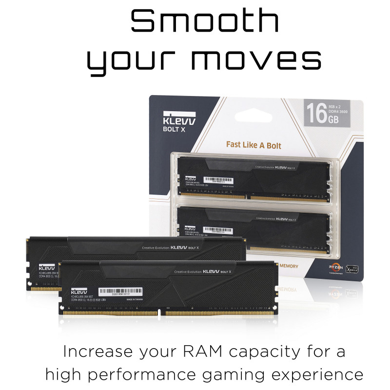 Kit di memoria DDR4 Klevv BOLT X KD48GU880-36A180U, 16 GB (2 x 8 GB), 3600 MHz