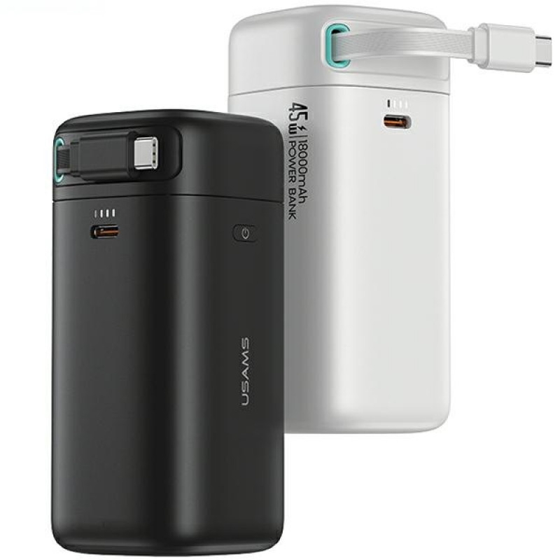 Powerbank USAMS US-CD216 serie XMF 18000 mAh, ricarica rapida PD 45W, con cavo USB-C, nero