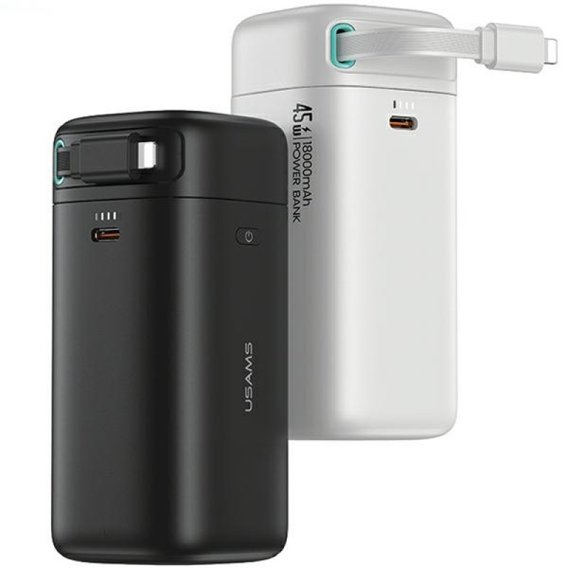 Powerbank USAMS US-CD217 XMF Series 18000 mAh, ricarica rapida PD 45W, con cavo Lightning, nero