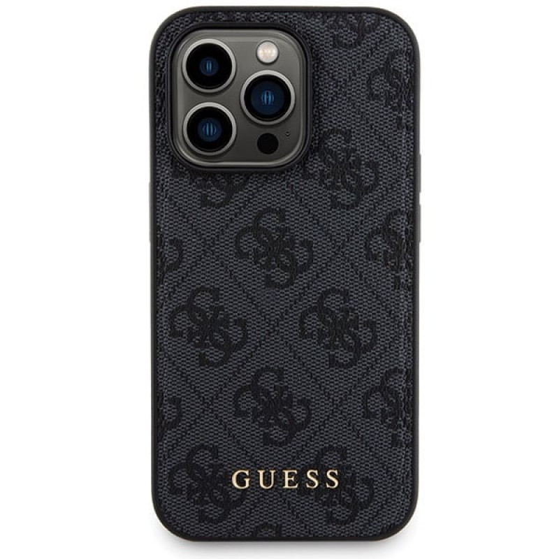 Bundle custodia rigida per Apple iPhone 14 Pro Max + powerbank MagSafe da 5000 mAh Guess GUBPM5P14X4GEMGK, 4G Metal Logo, nero