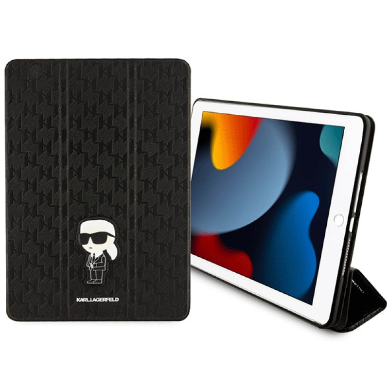 Karl Lagerfeld KLFC10SAKHPKK Saffiano Monogram Ikonik custodia a libro per Apple iPad 10.2 (7ª, 8ª, 9ª gen), nera