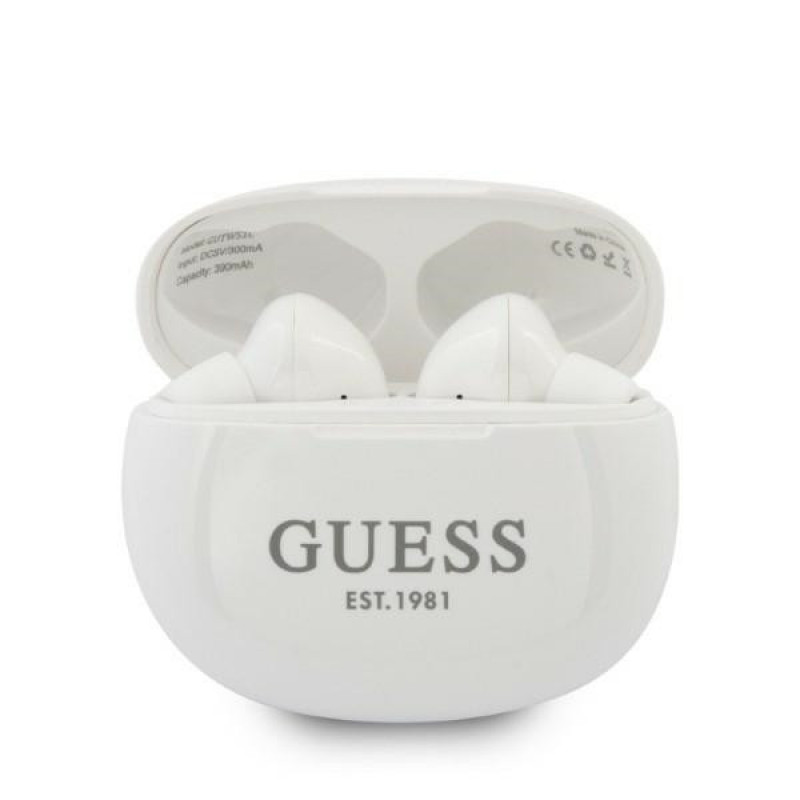 Guess GUTWS1CWHTWS Cuffie wireless in-ear con docking station, Bluetooth 5.0, bianche