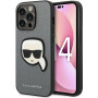 Karl Lagerfeld KLHCP14XSAPKHG Custodia rigida per Apple iPhone 14 Pro Max, Saffiano Karl's Head Patch, argento