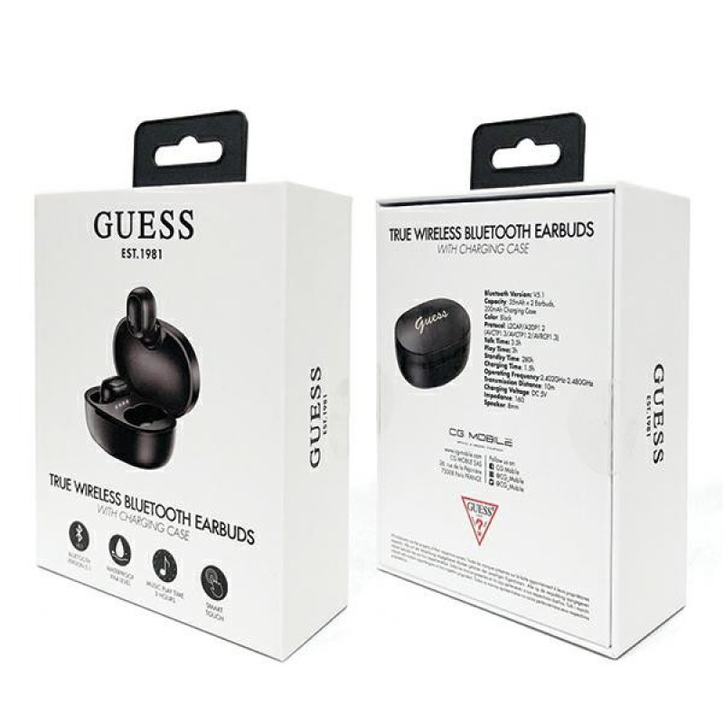Guess GUTWST30BK Cuffie wireless TWS in-ear con docking station, Bluetooth 5.0, nere