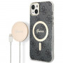 Guess GUBPP14SH4EACSK Custodia rigida per Apple iPhone 14 + caricatore wireless, 4G Print, MagSafe, nera