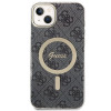 Guess GUBPP14SH4EACSK Custodia rigida per Apple iPhone 14 + caricatore wireless, 4G Print, MagSafe, nera
