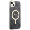 Guess GUBPP14SH4EACSK Custodia rigida per Apple iPhone 14 + caricatore wireless, 4G Print, MagSafe, nera