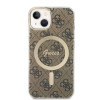 Guess GUBPP14SH4EACSW Custodia rigida per Apple iPhone 14 + caricatore wireless, 4G Print, MagSafe, marrone