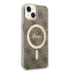 Guess GUBPP14SH4EACSW Custodia rigida per Apple iPhone 14 + caricatore wireless, 4G Print, MagSafe, marrone