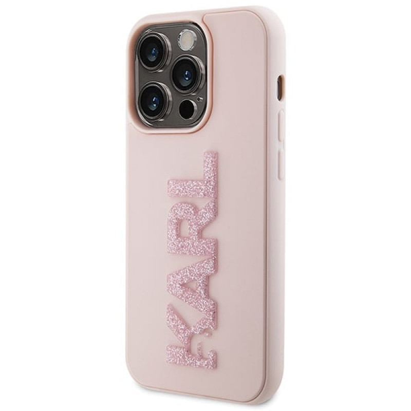 Karl Lagerfeld KLHCP15X3DMBKCP Custodia rigida per Apple iPhone 15 Pro Max, 3D Rubber Glitter Logo, rosa