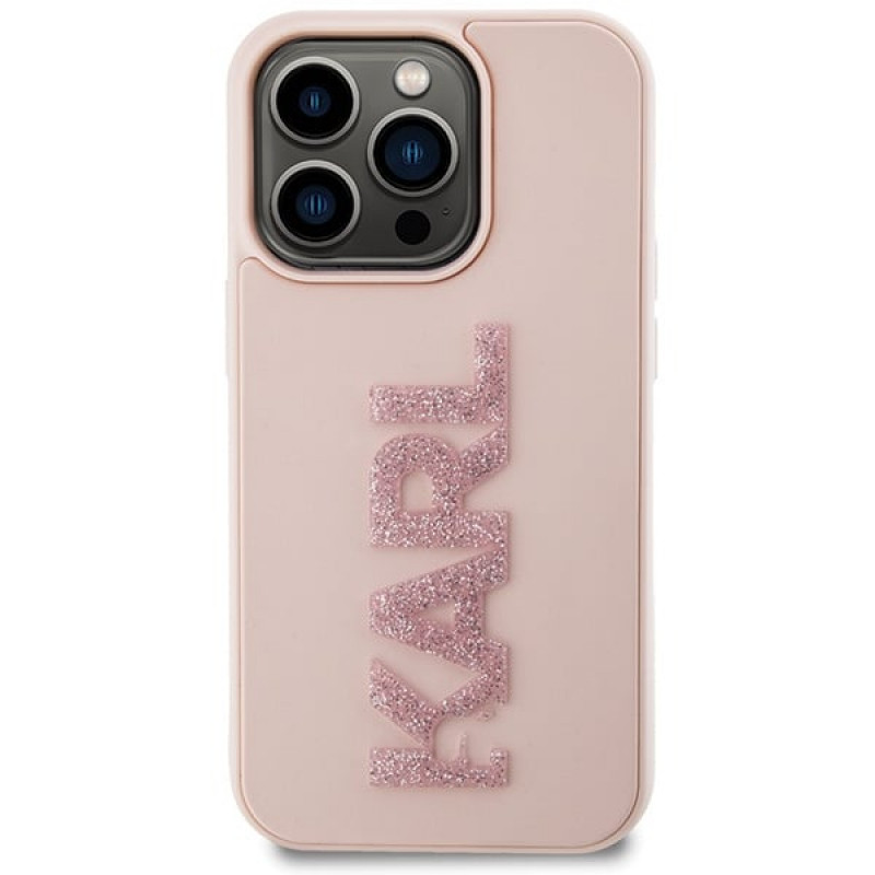 Karl Lagerfeld KLHCP15X3DMBKCP Custodia rigida per Apple iPhone 15 Pro Max, 3D Rubber Glitter Logo, rosa