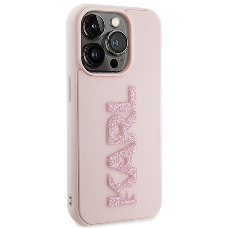 Karl Lagerfeld KLHCP15X3DMBKCP Custodia rigida per Apple iPhone 15 Pro Max, 3D Rubber Glitter Logo, rosa