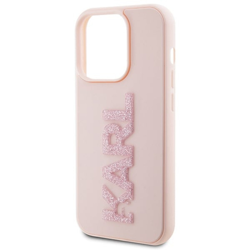 Karl Lagerfeld KLHCP15X3DMBKCP Custodia rigida per Apple iPhone 15 Pro Max, 3D Rubber Glitter Logo, rosa
