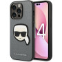 Karl Lagerfeld KLHCP14LSAPKHG Custodia rigida per Apple iPhone 14 Pro, Saffiano Karl's Head Patch, argento