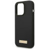 Guess GUHMP14XSBPLK Custodia rigida per Apple iPhone 14 Pro Max, silicone con placca logo MagSafe, nera