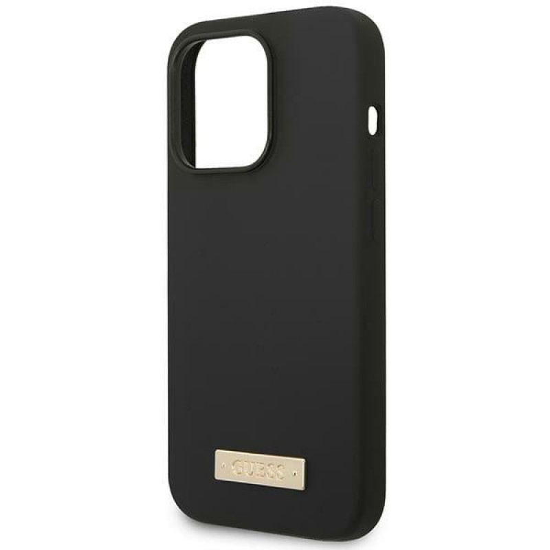 Guess GUHMP14XSBPLK Custodia rigida per Apple iPhone 14 Pro Max, silicone con placca logo MagSafe, nera