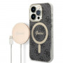Custodia + caricatore wireless Guess GUBPP14XH4EACSK per Apple iPhone 14 Pro Max nera, hardcase, 4G Print, MagSafe