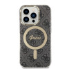 Custodia + caricatore wireless Guess GUBPP14XH4EACSK per Apple iPhone 14 Pro Max nera, hardcase, 4G Print, MagSafe