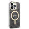 Custodia + caricatore wireless Guess GUBPP14XH4EACSK per Apple iPhone 14 Pro Max nera, hardcase, 4G Print, MagSafe