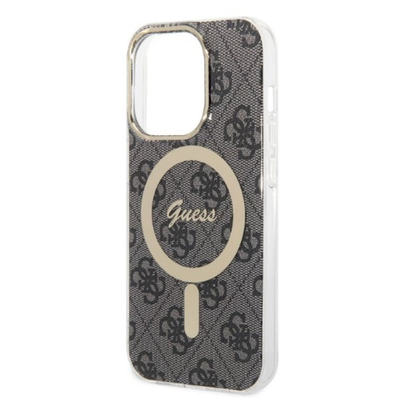 Custodia + caricatore wireless Guess GUBPP14XH4EACSK per Apple iPhone 14 Pro Max nera, hardcase, 4G Print, MagSafe
